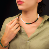 Women's Confidence & Transformation Choker Necklace with White Agate, Malachite, Carnelian and Gold
